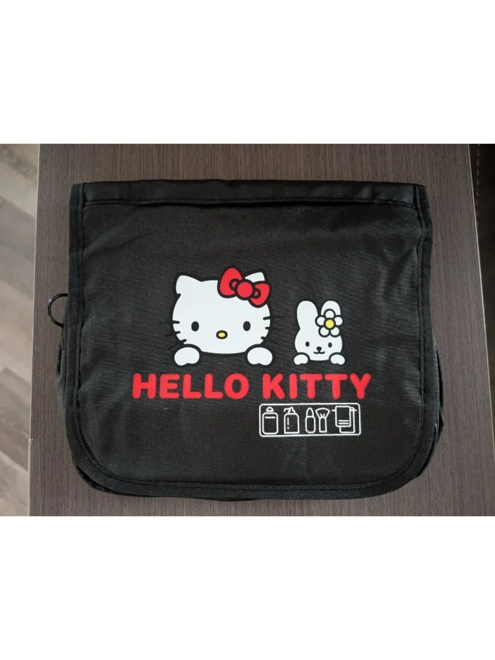 Hello Kitty Black Travel Cosmetic Organizer Bag Foldable Toiletry Pouch Hook